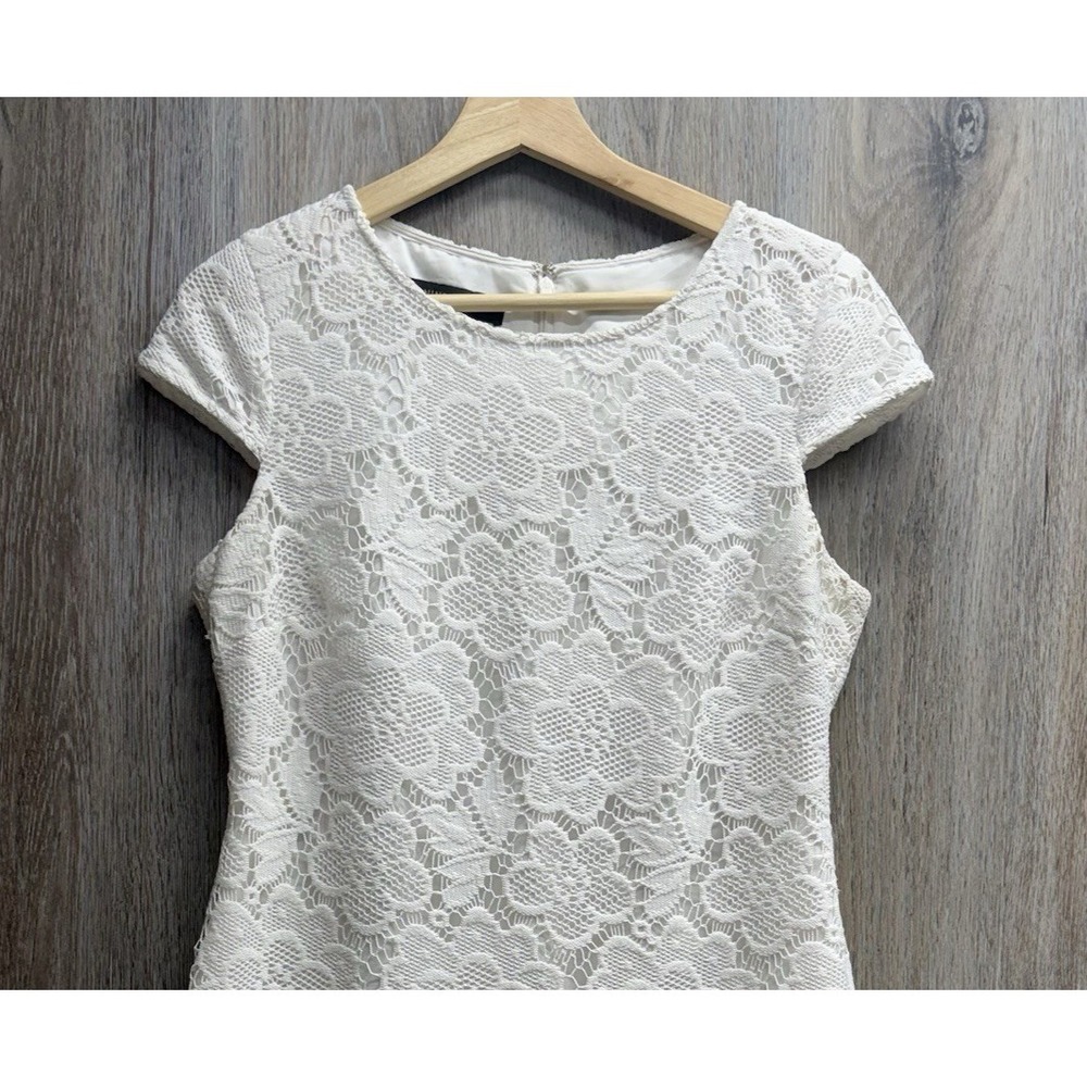 NINE WEST White Lace Dress Womens 10 Lined Knee Length Short Cap Sleeve - Picture 4 of 9